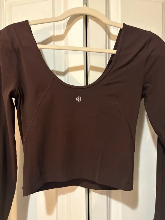 lululemon athletica Long-Sleeve V-Neck Crop Top in Chocolate Brown - Picture 3 of 3